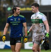 1 November 2020; Leitrim goalkeeper Brendan Flynn and Oisin Mullin of Mayo following the Connacht GAA Football Senior Championship Quarter-Final match between Leitrim and Mayo at Avantcard Páirc Sean Mac Diarmada in Carrick-on-Shannon, Leitrim. Photo by Ramsey Cardy/Sportsfile