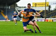 1 November 2020; Gordan Kelly of Clare in action against Colm O’Shaughnessy of Tipperary during the Munster GAA Football Senior Championship Quarter-Final match between Tipperary and Clare at Semple Stadium in Thurles, Tipperary. Photo by Diarmuid Greene/Sportsfile