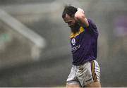1 November 2020; Conor Carty of Wexford leaves the field to serve his time in the sin bin after he was shown the black card by referee Maurice Deegan during the Leinster GAA Football Senior Championship Round 1 match between Wexford and Wicklow at Chadwicks Wexford Park in Wexford. Photo by Piaras Ó Mídheach/Sportsfile