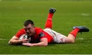 1 November 2020; Matt Gallagher of Munster scores his side's third try during the Guinness PRO14 match between Dragons and Munster at Rodney Parade in Newport, Wales. Photo by Chris Fairweather/Sportsfile