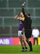 1 November 2020; Eoghan Nolan of Wexford reacts as he is shown the black card by referee Maurice Deegan during the Leinster GAA Football Senior Championship Round 1 match between Wexford and Wicklow at Chadwicks Wexford Park in Wexford. Photo by Piaras Ó Mídheach/Sportsfile