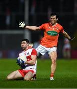1 November 2020; Ciaran McFaul of Derry in action against James Morgan of Armagh during the Ulster GAA Football Senior Championship Quarter-Final match between Derry and Armagh at Celtic Park in Derry. Photo by David Fitzgerald/Sportsfile