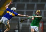 1 November 2020; Tom Morrissey of Limerick loses the grip of his hurley as Brendan Maher of Tipperary comes in to challenge during the Munster GAA Hurling Senior Championship Semi-Final match between Tipperary and Limerick at Páirc Uí Chaoimh in Cork. Photo by Brendan Moran/Sportsfile