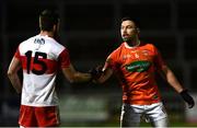 1 November 2020; Aidan Forker of Armagh and Niall Loughlin of Derry following the Ulster GAA Football Senior Championship Quarter-Final match between Derry and Armagh at Celtic Park in Derry. Photo by David Fitzgerald/Sportsfile