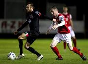 1 November 2020; Stefan Colovic of Dundalk in action against Ian Bermingham of St Patrick's Athletic during the SSE Airtricity League Premier Division match between St. Patrick's Athletic and Dundalk at Richmond Park in Dublin. Photo by Michael P Ryan/Sportsfile