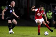 1 November 2020; Robbie Benson of St Patrick's Athletic in action against Chris Shields of Dundalk during the SSE Airtricity League Premier Division match between St. Patrick's Athletic and Dundalk at Richmond Park in Dublin. Photo by Michael P Ryan/Sportsfile
