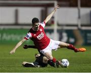 1 November 2020; Stefan Colovic of Dundalk tackles Shane Griffin of St Patrick's Athletic during the SSE Airtricity League Premier Division match between St. Patrick's Athletic and Dundalk at Richmond Park in Dublin. Photo by Michael P Ryan/Sportsfile