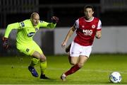 1 November 2020; Jordan Gibson of St Patrick's Athletic in action against Gary Rogers of Dundalk during the SSE Airtricity League Premier Division match between St. Patrick's Athletic and Dundalk at Richmond Park in Dublin. Photo by Michael P Ryan/Sportsfile
