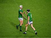 1 November 2020; Diarmaid Byrnes of Limerick, right, celebrates with team-mate Kyle Hayes after the Munster GAA Hurling Senior Championship Semi-Final match between Tipperary and Limerick at Páirc Uí Chaoimh in Cork. Photo by Daire Brennan/Sportsfile