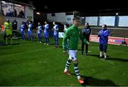 1 November 2020; Ronan Finn of Shamrock Rovers walks out to a guard of honour from Finn Harps players and staff ahead of the SSE Airtricity League Premier Division match between Finn Harps and Shamrock Rovers at Finn Park in Ballybofey, Donegal. Photo by Stephen McCarthy/Sportsfile