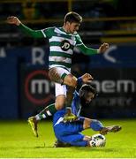 1 November 2020; Dylan Watts of Shamrock Rovers in action against David Webster of Finn Harps during the SSE Airtricity League Premier Division match between Finn Harps and Shamrock Rovers at Finn Park in Ballybofey, Donegal. Photo by Stephen McCarthy/Sportsfile