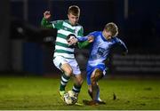 1 November 2020; Brandon Kavanagh of Shamrock Rovers in action against Adrian Delap of Finn Harps during the SSE Airtricity League Premier Division match between Finn Harps and Shamrock Rovers at Finn Park in Ballybofey, Donegal. Photo by Stephen McCarthy/Sportsfile