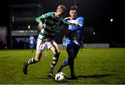 1 November 2020; Rhys Marshall of Shamrock Rovers in action against Tony McNamee of Finn Harps during the SSE Airtricity League Premier Division match between Finn Harps and Shamrock Rovers at Finn Park in Ballybofey, Donegal. Photo by Stephen McCarthy/Sportsfile