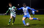 1 November 2020; Mark Russell of Finn Harps in action against Brandon Kavanagh of Shamrock Rovers during the SSE Airtricity League Premier Division match between Finn Harps and Shamrock Rovers at Finn Park in Ballybofey, Donegal. Photo by Stephen McCarthy/Sportsfile