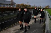 1 November 2020; Dearbhaile Beirne, left, and Sadhbh Doyle arrive for squad training during a Peamount United Media Day at PRL Park in Greenogue, Dublin. Photo by Sam Barnes/Sportsfile