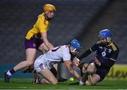 31 October 2020; Wexford goalkeeper Mark Fanning, supported by team mate Simon Donohoe, saves at the feet of Conor Cooney of Galway during the Leinster GAA Hurling Senior Championship Semi-Final match between Galway and Wexford at Croke Park in Dublin. Photo by Ray McManus/Sportsfile