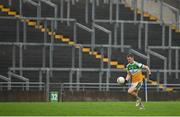 1 November 2020; Peter Cunningham of Offaly solos in front of the empty terrace during the Leinster GAA Football Senior Championship Round 1 match between Offaly and Carlow at Bord na Mona O'Connor Park in Tullamore, Offaly. Photo by Seb Daly/Sportsfile