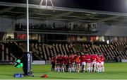 2 November 2020; Ulster players in a huddle prior to the Guinness PRO14 match between Cardiff Blues and Ulster at Rodney Parade in Newport, Wales. Photo by Gareth Everett/Sportsfile