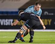 2 November 2020: Peter Dooley of Leinster is tackled by Hamish Bain of Glasgow Warriors during the Guinness PRO14 match between Glasgow Warriors and Leinster at Scotstoun Stadium in Glasgow, Scotland. Photo by Ross Parker/Sportsfile