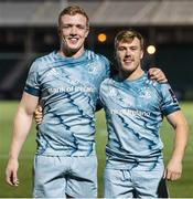 2 November 2020: Leinster's Dan Leavy, left, and debutant David Hawkshaw after the Guinness PRO14 match between Glasgow Warriors and Leinster at Scotstoun Stadium in Glasgow, Scotland. Photo by Ross Parker/Sportsfile