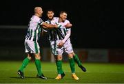 27 October 2020; Ryan Graydon of Bray Wanderers celebrates with team-mates, Paul Keegan, left, and Killian Cantwell, centre, during the SSE Airtricity League First Division match between Athlone Town and Bray Wanderers at Athlone Town Stadium in Athlone, Westmeath. Photo by Eóin Noonan/Sportsfile