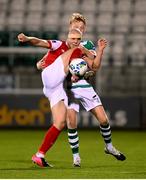 4 November 2020; Georgie Kelly of St Patrick's Athletic in action against Liam Scales of Shamrock Rovers during the SSE Airtricity League Premier Division match between Shamrock Rovers and St Patrick's Athletic at Tallaght Stadium in Dublin. Photo by Stephen McCarthy/Sportsfile