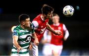 4 November 2020; Aaron Greene of Shamrock Rovers in action against Lee Desmond of St Patrick's Athletic during the SSE Airtricity League Premier Division match between Shamrock Rovers and St Patrick's Athletic at Tallaght Stadium in Dublin. Photo by Stephen McCarthy/Sportsfile