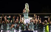 4 November 2020; Shamrock Rovers captain Ronan Finn and team-mates celebrate being presented with the SSE Airtricity League Premier Division trophy following their match against St Patrick's Athletic at Tallaght Stadium in Dublin. Photo by Stephen McCarthy/Sportsfile