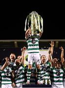 4 November 2020; Shamrock Rovers captain Ronan Finn and team-mates celebrate being presented with the SSE Airtricity League Premier Division trophy following their match against St Patrick's Athletic at Tallaght Stadium in Dublin. Photo by Stephen McCarthy/Sportsfile