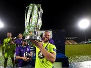 4 November 2020; Alan Mannus of Shamrock Rovers celebrates after being presented with the SSE Airtricity League Premier Division trophy following their match against St Patrick's Athletic at Tallaght Stadium in Dublin. Photo by Stephen McCarthy/Sportsfile