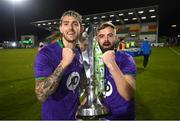 4 November 2020; Shamrock Rovers players Lee Grace, left, and Greg Bolger celebrate after being presented with the SSE Airtricity League Premier Division trophy following their match against St Patrick's Athletic at Tallaght Stadium in Dublin. Photo by Stephen McCarthy/Sportsfile