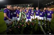 4 November 2020; Shamrock Rovers players celebrate after being presented with the SSE Airtricity League Premier Division trophy following their match against St Patrick's Athletic at Tallaght Stadium in Dublin. Photo by Stephen McCarthy/Sportsfile
