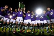 4 November 2020; Shamrock Rovers players celebrate after being presented with the SSE Airtricity League Premier Division trophy following their match against St Patrick's Athletic at Tallaght Stadium in Dublin. Photo by Stephen McCarthy/Sportsfile