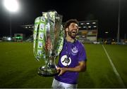 4 November 2020; Roberto Lopes of Shamrock Rovers celebrates after being presented with the SSE Airtricity League Premier Division trophy following their match against St Patrick's Athletic at Tallaght Stadium in Dublin. Photo by Stephen McCarthy/Sportsfile