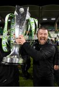 4 November 2020; Shamrock Rovers strength & conditioning coach Darren Dillon celebrates after being presented with the SSE Airtricity League Premier Division trophy following their match against St Patrick's Athletic at Tallaght Stadium in Dublin. Photo by Stephen McCarthy/Sportsfile