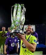 4 November 2020; Alan Mannus of Shamrock Rovers celebrates after being presented with the SSE Airtricity League Premier Division trophy following their match against St Patrick's Athletic at Tallaght Stadium in Dublin. Photo by Stephen McCarthy/Sportsfile