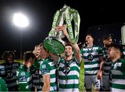 4 November 2020; Neil Farrugia of Shamrock Rovers celebrates after being presented with the SSE Airtricity League Premier Division trophy following their match against St Patrick's Athletic at Tallaght Stadium in Dublin. Photo by Stephen McCarthy/Sportsfile