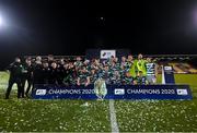 4 November 2020; Shamrock Rovers players and staff celebrate after being presented with the SSE Airtricity League Premier Division trophy following their match against St Patrick's Athletic at Tallaght Stadium in Dublin. Photo by Stephen McCarthy/Sportsfile