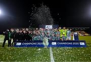 4 November 2020; Shamrock Rovers players and staff celebrate after being presented with the SSE Airtricity League Premier Division trophy following their match against St Patrick's Athletic at Tallaght Stadium in Dublin. Photo by Stephen McCarthy/Sportsfile