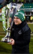 4 November 2020; Shamrock Rovers goalkeeping coach Jose Ferrer celebrates after being presented with the SSE Airtricity League Premier Division trophy following their match against St Patrick's Athletic at Tallaght Stadium in Dublin. Photo by Stephen McCarthy/Sportsfile