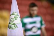 4 November 2020; A detailed view of a Shamrock Rovers corner flag as Jack Byrne prepares to take a corner during the SSE Airtricity League Premier Division match between Shamrock Rovers and St Patrick's Athletic at Tallaght Stadium in Dublin. Photo by Stephen McCarthy/Sportsfile