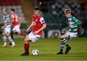 4 November 2020; Lee Desmond of St Patrick's Athletic in action against Rhys Marshall of Shamrock Rovers during the SSE Airtricity League Premier Division match between Shamrock Rovers and St Patrick's Athletic at Tallaght Stadium in Dublin. Photo by Seb Daly/Sportsfile
