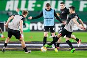 5 November 2020; Andy Boyle of Dundalk, centre, in the warm-up prior to the UEFA Europa League Group B match between SK Rapid Wien and Dundalk at Allianz Stadion in Vienna, Austria. Photo by Vid Ponikvar/Sportsfile