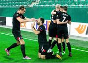 5 November 2020; Patrick Hoban of Dundalk, centre, celebrates with team-mates after scoring his side's first goal during the UEFA Europa League Group B match between SK Rapid Wien and Dundalk at Allianz Stadion in Vienna, Austria. Photo by Vid Ponikvar/Sportsfile