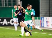 5 November 2020; Filip Stojkovic of SK Rapid Wien in action against Michael Duffy of Dundalk during the UEFA Europa League Group B match between SK Rapid Wien and Dundalk at Allianz Stadion in Vienna, Austria. Photo by Vid Ponikvar/Sportsfile