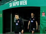 5 November 2020; Darragh Leahy, left, and Andy Boyle of Dundalk make their way out to the pitch ahead of the UEFA Europa League Group B match between SK Rapid Wien and Dundalk at Allianz Stadion in Vienna, Austria. Photo by Vid Ponikvar/Sportsfile