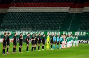 5 November 2020; Both teams stand for the national anthems prior to the UEFA Europa League Group B match between SK Rapid Wien and Dundalk at Allianz Stadion in Vienna, Austria. Photo by Vid Ponikvar/Sportsfile