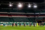 5 November 2020; Both teams stand for a minute's silence for the vicims of the Vienna terrorist attack during the UEFA Europa League Group B match between SK Rapid Wien and Dundalk at Allianz Stadion in Vienna, Austria. Photo by Vid Ponikvar/Sportsfile