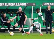 5 November 2020; Chris Shields of Dundalk in action against Kelvin Arase of SK Rapid Wien during the UEFA Europa League Group B match between SK Rapid Wien and Dundalk at Allianz Stadion in Vienna, Austria. Photo by Vid Ponikvar/Sportsfile