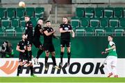 5 November 2020; Dundalk players, from left, Sean Gannon, Chris Shields, Patrick Hoban and Michael Duffy contest a free kick during the UEFA Europa League Group B match between SK Rapid Wien and Dundalk at Allianz Stadion in Vienna, Austria. Photo by Vid Ponikvar/Sportsfile